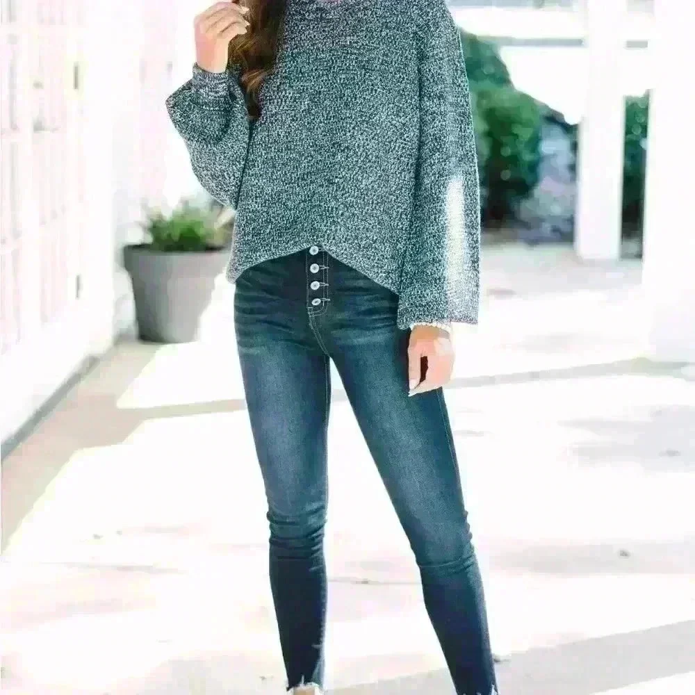 The Slouchy Navy Blue Bubble Sleeve Sweater Size‎ Small New With Tags